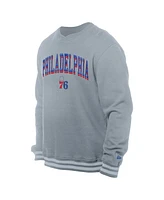 New Era Men's Gray Philadelphia 76ers Chenille Cross Over Pullover Sweatshirt