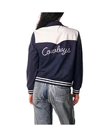 The Wild Collective Women's Navy Dallas Cowboys Suede Full-Snap Bomber Jacket