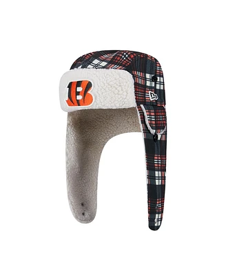 New Era Black Cincinnati Bengals Sideline Plaid Sherpa Trapper Hat