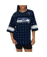 Gameday Couture Women's College Navy Seattle Seahawks Kickoff Time Allover Rhinestone Sports Stripe Jersey V-Neck T-Shirt