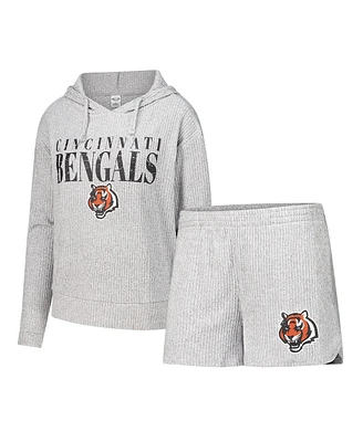 Concepts Sport Women's Gray Cincinnati Bengals Juniper Long Sleeve Hoodie T-Shirt Shorts Set