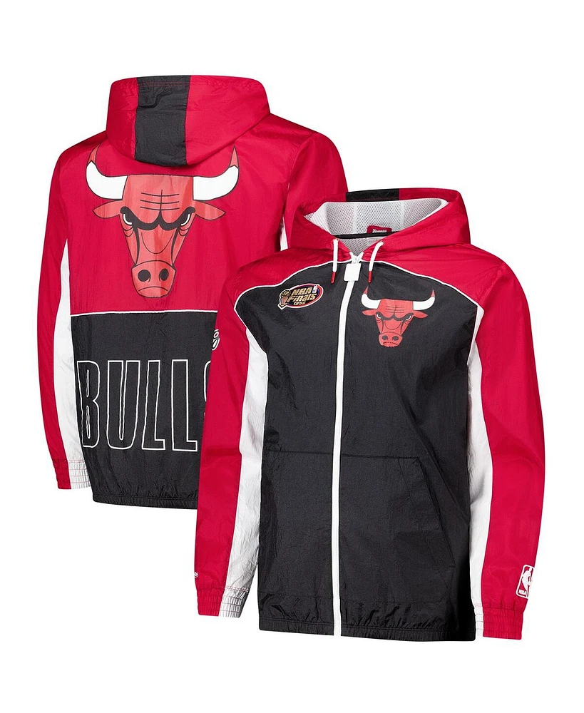 Mitchell & Ness Men's Black/Red Chicago Bulls Hardwood Classics Big Shot Premium Full-Zip Windbreaker Jacket