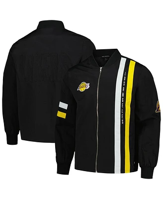 The Wild Collective Men's and Women's Black Los Angeles Lakers Stitch Applique Full-Zip Bomber Jacket