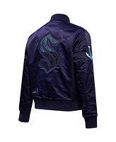 Pro Standard Women's Navy Seattle Kraken Rhinestone Jewels Satin Full-Snap Jacket