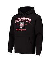 League Collegiate Wear Men's Black Wisconsin Badgers Arch Script Essential Fleece 2.0 Pullover Hoodie