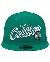 New Era Men's Kelly Green Boston Celtics Sport Night Script Sided 59FIFTY Fitted Hat