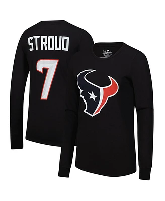 Majestic Women's C.j. Stroud Navy Houston Texans Player Name Number Long Sleeve T-Shirt