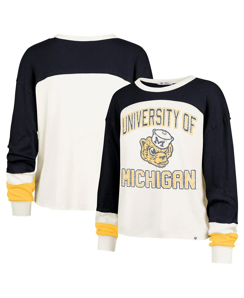 '47 Brand Women's Cream Michigan Wolverines Double Header Curve Raglan Long Sleeve T-Shirt