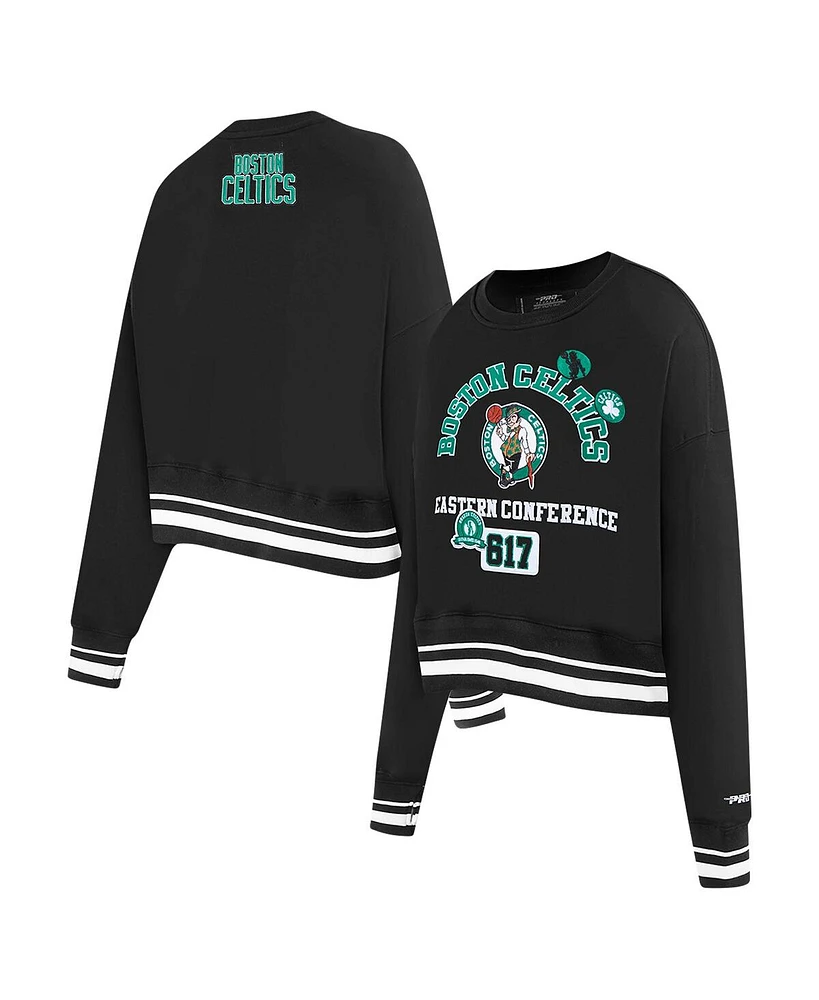 Pro Standard Women's Black Boston Celtics Area Code Cropped Pullover Sweatshirt