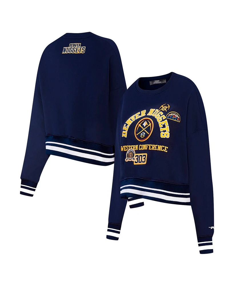 Pro Standard Women's Navy Denver Nuggets Area Code Cropped Pullover Sweatshirt