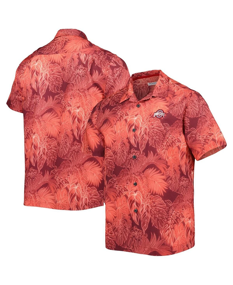 Tommy Bahama Men's Scarlet Ohio State Buckeyes Big Tall Coast Luminescent Fronds IslandZone Button-Up Camp Shirt