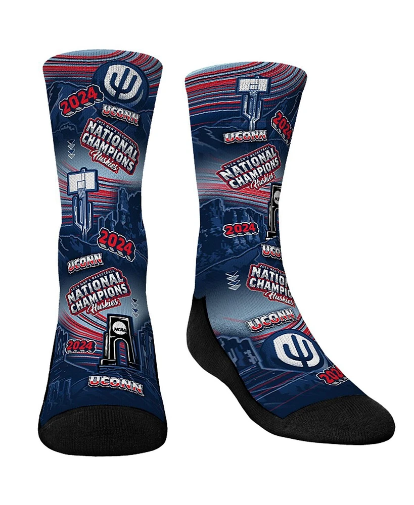 Rock 'Em Big Boys and Girls Navy UConn Huskies 2024 Ncaa Men's Basketball National Champions Canyon All-Over Crew Socks