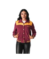 The Wild Collective Women's Burgundy Washington Commanders Suede Full-Snap Bomber Jacket