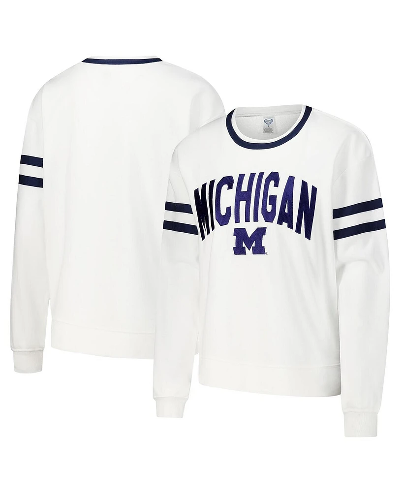Concepts Sport Women's White Michigan Wolverines Borough French Terry Arch Over Long Sleeve T-Shirt