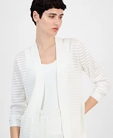 Anne Klein Petite Sheer Striped Open-Front Cardigan Sweater