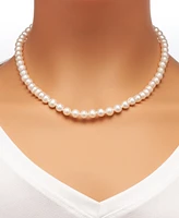 2-Pc. Set Cultured Freshwater Pearl (7- 7-1/2mm) & Cubic Zirconia Collar Necklace & Complementing Stud Earrings