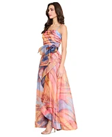 Tahari Women's Ruched-Bodice Sash-Waist Crossover-Skirt Dress