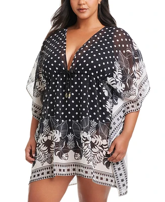 Bleu by Rod Beattie Plus Printed Double Trouble Caftan Cover-Up