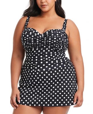 Bleu by Rod Beattie Plus Dot-Print Double Trouble Shirred Swimdress