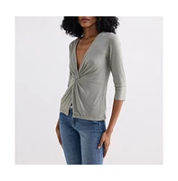 Twist Front Knit Shirt Light Olive