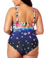 Anne Cole Plus Floral-Print Draped-Front Underwire One-Piece Swimsuit