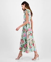 Anne Klein Women's V-Neck Ruffle-Trim Drawstring Midi Dress