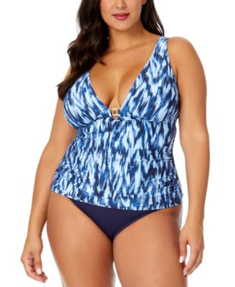 Anne Cole Plus Size Printed Plunge Tankini Top Bottoms