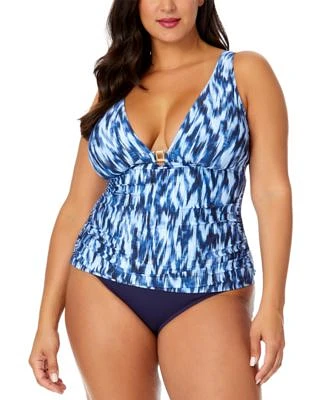 Anne Cole Plus Size Printed Plunge Tankini Top Bottoms