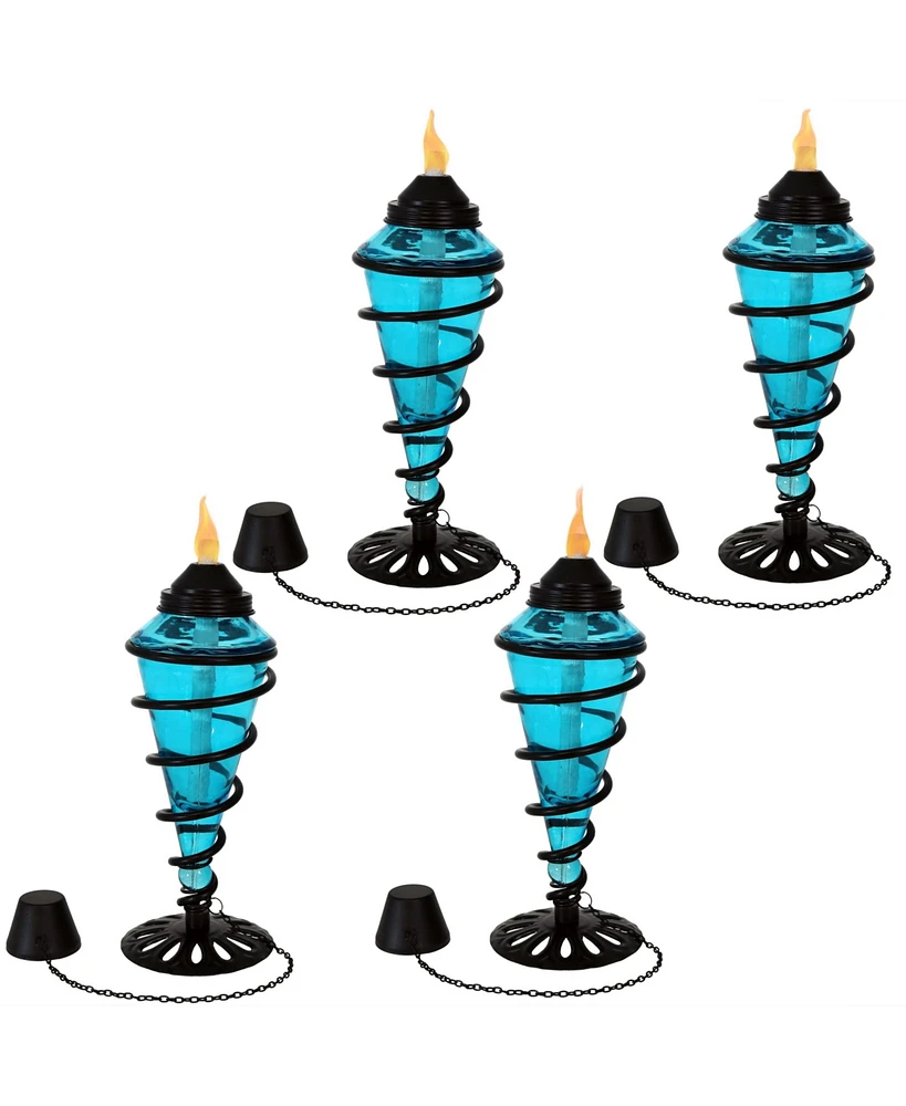 Swirling Metal/Glass Tabletop Torches - Set of - Blue, Red