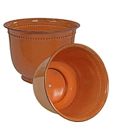 Michael 14.5" Metal Outdoor Plant Pot Set with Drainage Holes and Rubber Plugs