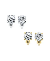 Bling Jewelry Set of 2 2CT Solitaire Round Cubic Zirconia Cz Clip On Stud Earrings For Women Non Piercing