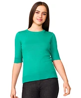 Melissa Paige Women's Crew-Neck Elbow-Sleeve Fine-Gauge Sweater, Regular & Petite