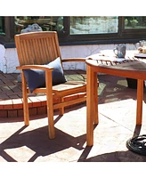 Stackable Wooden Outdoor Patio Dining Armchair with Slat Back - Light Brown Finish