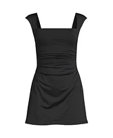 Lands' End Women's Smoothing Square Neck Ruched Swim Dress Swimsuit