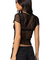 Edikted Womens Julie Sheer Lace Top