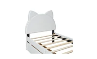 Upholstered Platform Bed with Cartoon Ears Shaped Headboard and 2 Drawers