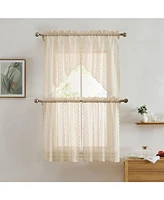 Hlc.me Sophia Floral Rod Pocket Lace Semi Sheer Voile Short Cafe Tiers for Small Windows - 28 x Inch Length (Taupe Tiers