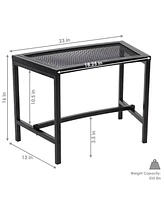 Outdoor Curved Powder-Coated Black Metal Mesh Fire Pit Bench - Backless