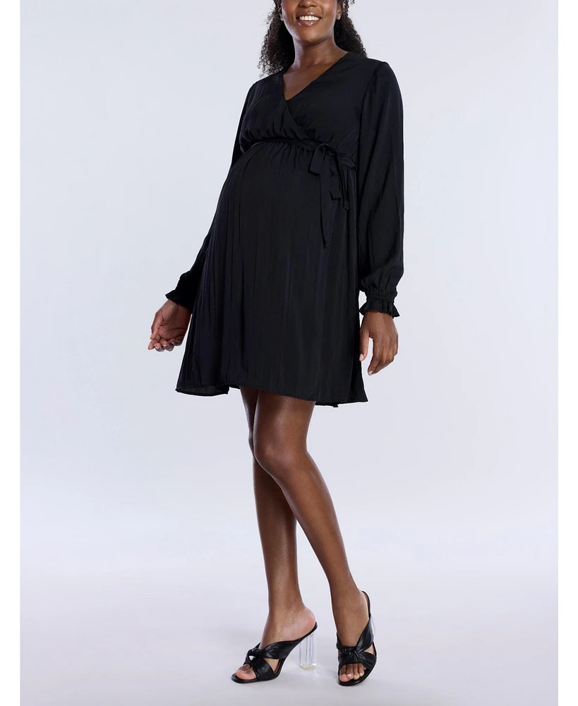 Motherhood Maternity Woven Wrap Long Sleeve Mini Dress