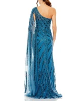 Mac Duggal Women's One Shoulder Cape Sleeve Embellished Gown