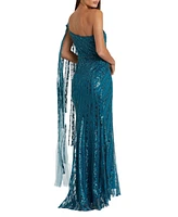 Mac Duggal Women's One Shoulder Cape Sleeve Embellished Gown