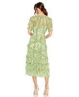 Mac Duggal Women's Floral Flutter Sleeve Mesh Print Dress