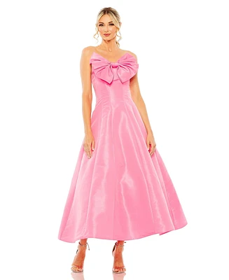 Women's Strapless Bow Tea Length Dress