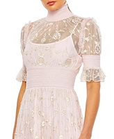 Mac Duggal Women's Embroidered Floral Tiered Smock Neck Gown