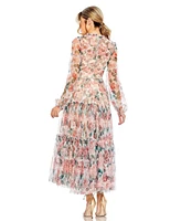 Mac Duggal Women's Long Sleeve High Neck Balloon Midi Dress