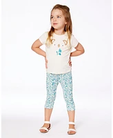 Deux par Big Girls Printed Cotton Legging Small Turquoise Flowers