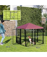 PawHut Outdoor Dog Kennel with Rotating & Adjustable Bowls, 4.6' x 4.6' x 5'