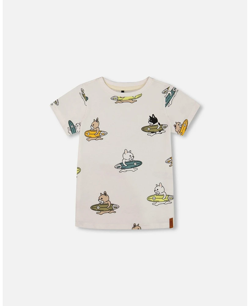 Deux par Big Boys Printed Cotton Tee Multicolored Splash On Off-White