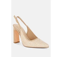 Alzbeta Raffia Pointy Toe Slingback Pumps