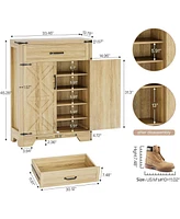 Tribesigns Shoe Cabinet Storage, 20-25 Pairs Wood Shoe Racks with Doors and Drawers, 5-Tier Farmhouse Entryway Organizer with Adjustable Shelves for L